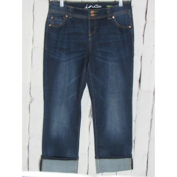 INC International Concepts Denim - inc Denim Women Jeans Size 4 Blue Straight Leg Curvy Crop Mid Blasted Denim